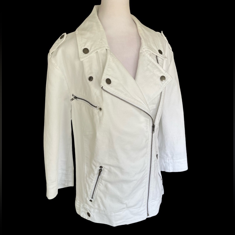 INC White Distressed Denim Moto Jacket Size 1X